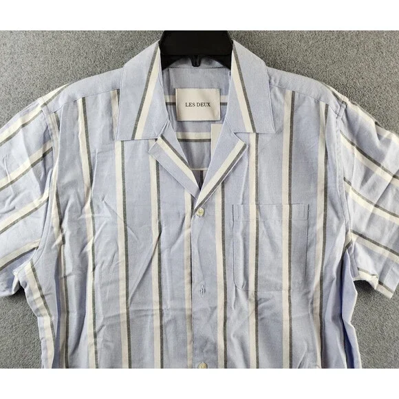 Les Deux Lawson Stripe SS Shirt Short Sleeves Men's XL Summer Sky Button Closure